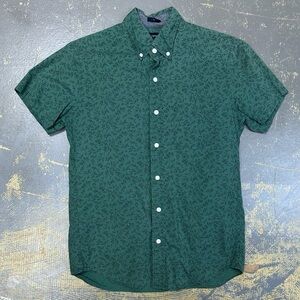 J. Crew Button Down Short Sleeve Shirt Small Dress Shirt Date Slim Green Navy